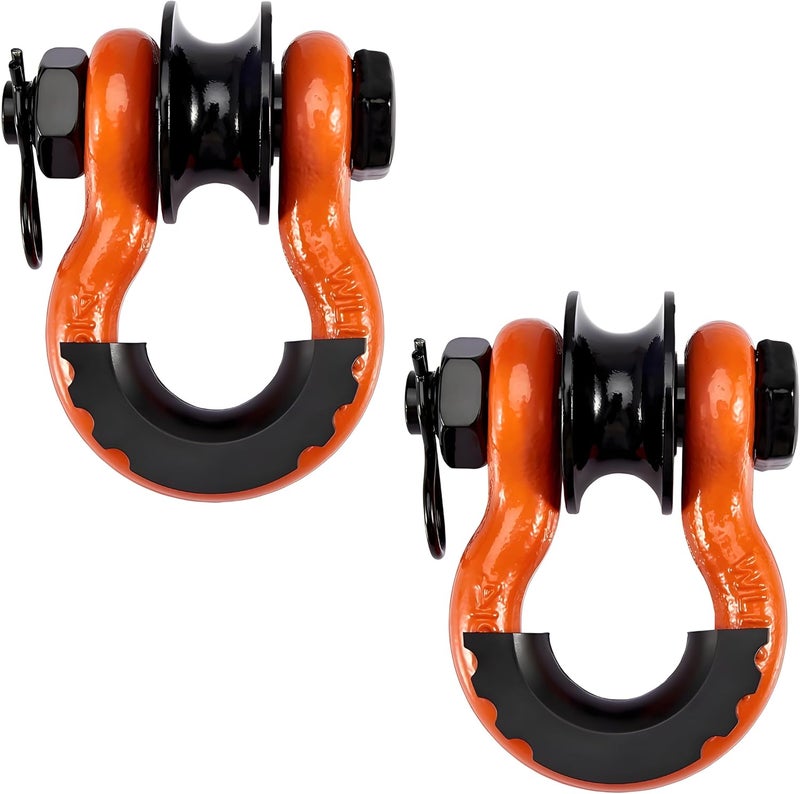 Pilida 2Pcs 3/4" D Ring Shackles with Upgraded Snatch Blocks,57,000 lbsMaximum Break Strength Heavy Duty Shackles with 7/8" Screw Pin for Road Vehicle Recovery Tow Strap Winch,Orange - Image 1